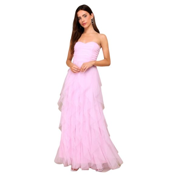 Lulus Pink Tulle Strapless Maxi Dress NWT Size Medium Pink Prom Homecoming Dress - Picture 1 of 10